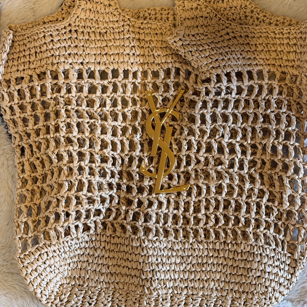 YSL Tan Crochet Tote Bag